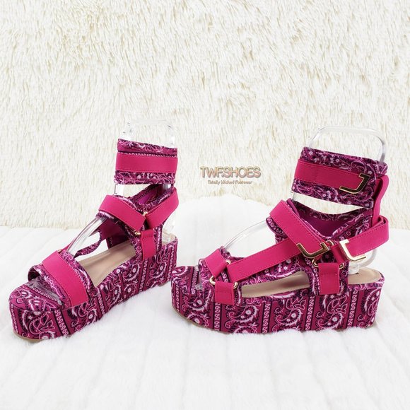 Fuchsia Pink Paisley Bandanna 2" harness strap shoes Comfy Pink Bandana - Picture 10 of 12